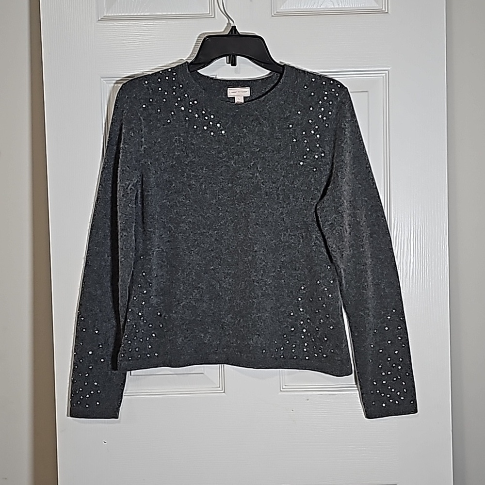 Target Women's Heather Grey Cashmere Blend Rhinestone Sparkle Sweater Size L